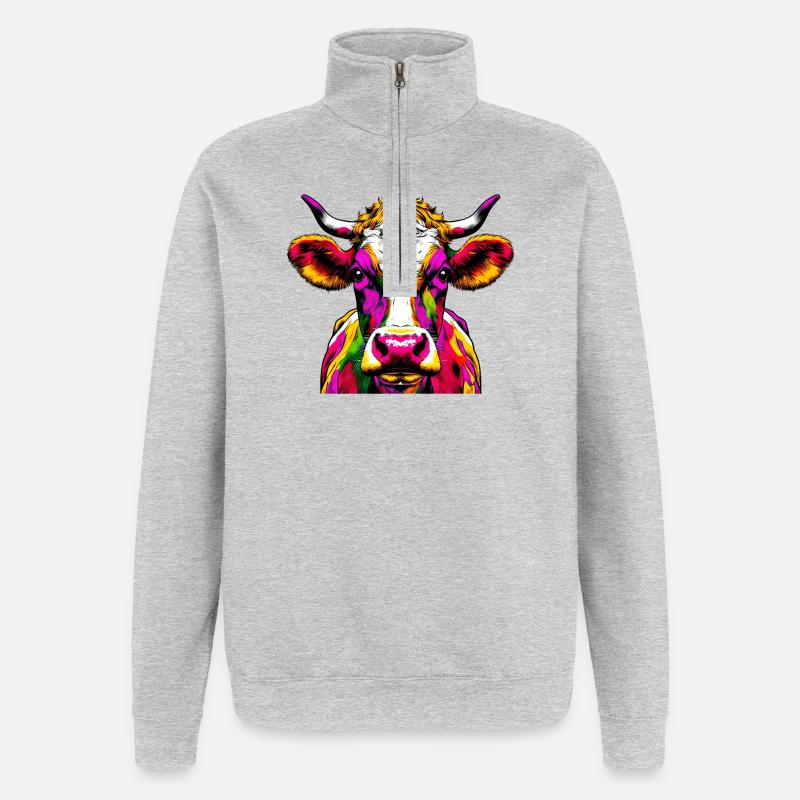 Vache - Sweat à zip 1/4 - gris chiné