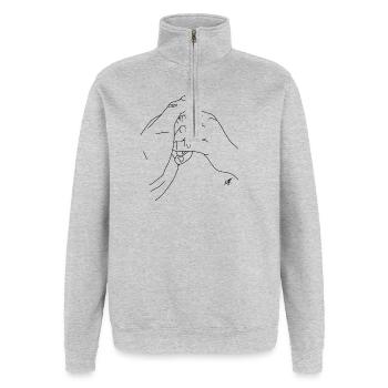 MJR - Ehe - Quarter-Zip-Sweatshirt - Grau meliert - Vorne - AI Model Female 172 light (172cm) & AI Model Male 178 dark (178cm)