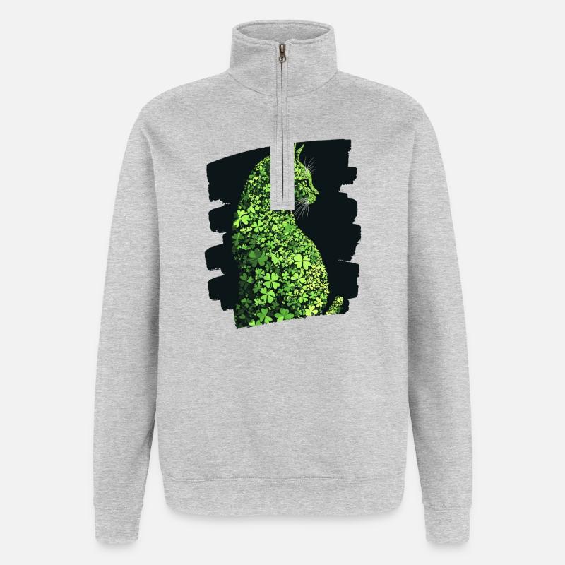 Chat de la Saint-Patrick - Sweat à zip 1/4 - gris chiné