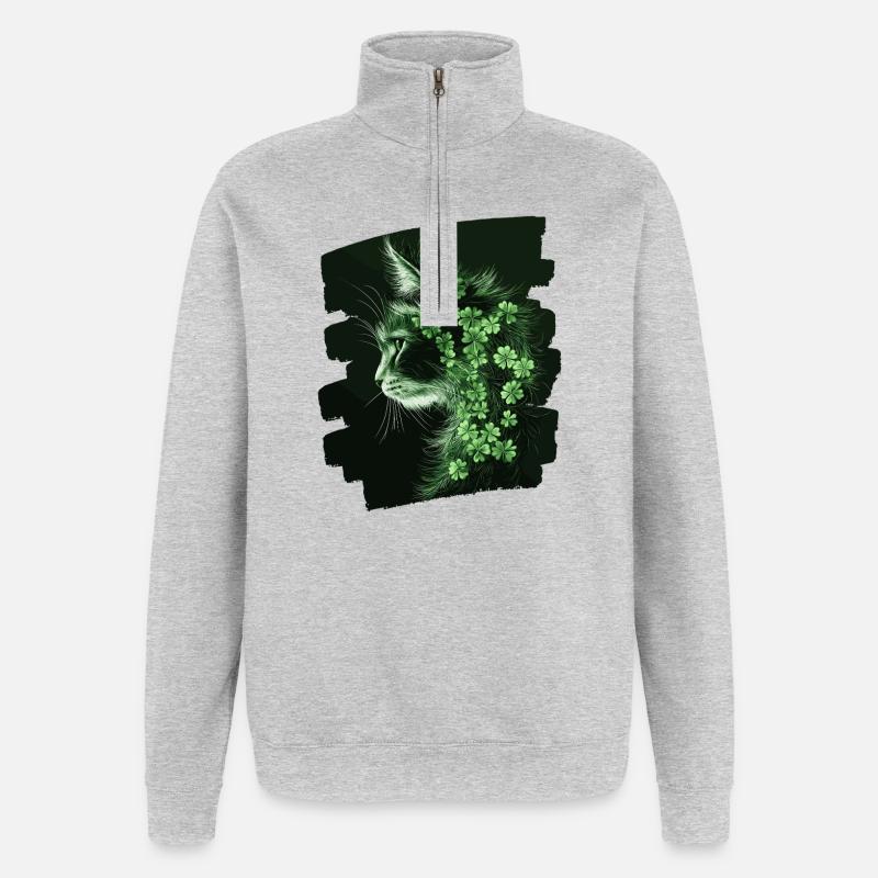 St Patricks day Katze - Quarter-Zip-Sweatshirt - Grau meliert