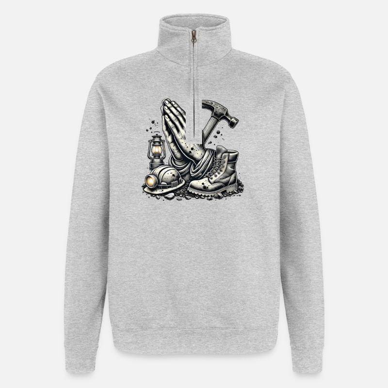 Bergbau – Tradition & Härte - Quarter-Zip-Sweatshirt - Grau meliert