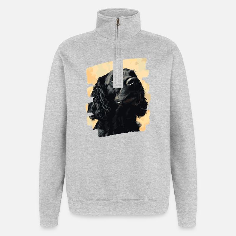 Cocker Spaniel - Sweat à zip 1/4 - gris chiné