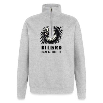 Le billard est mon champ de bataille - Sweat à zip 1/4 - gris chiné - Devant - AI Model Female 172 light (172cm) & AI Model Male 178 dark (178cm)