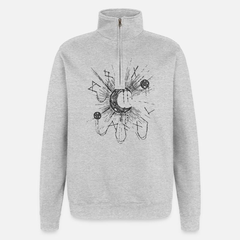 Lunar Net Space Line Art - Quarter-Zip Sweatshirt - heather grey