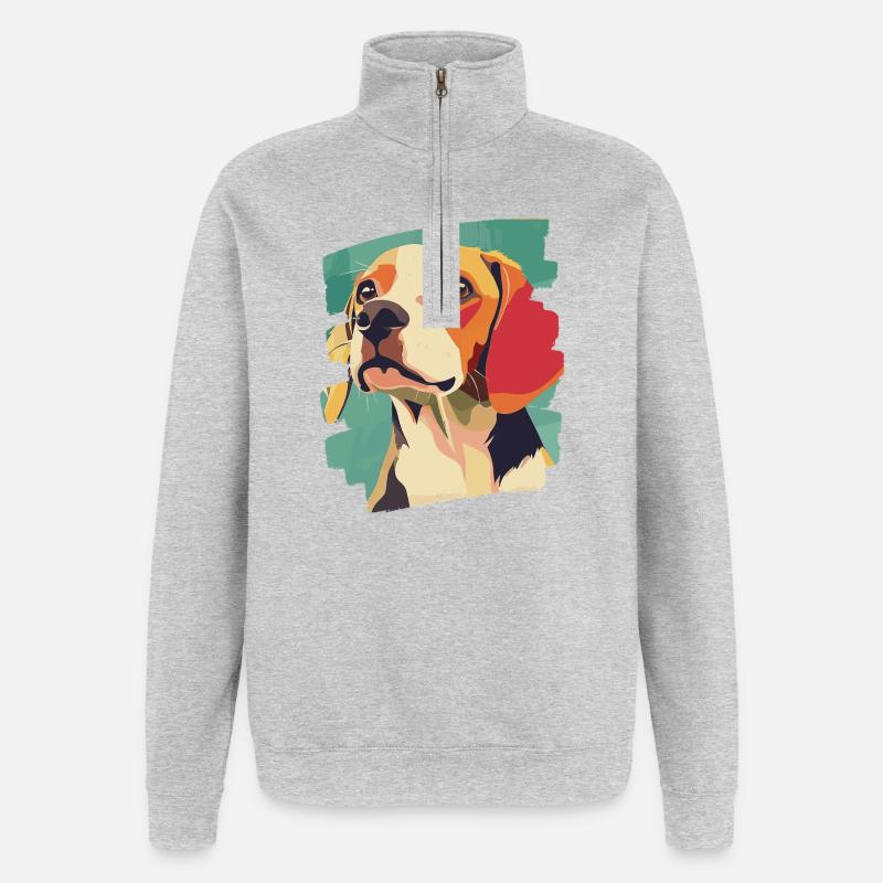 Beagle - Sweat à zip 1/4 - gris chiné