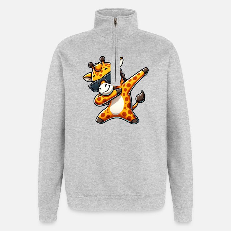 Dab Giraffe Sunglasses Cool Cartoon - Quarter-Zip Sweatshirt - heather grey
