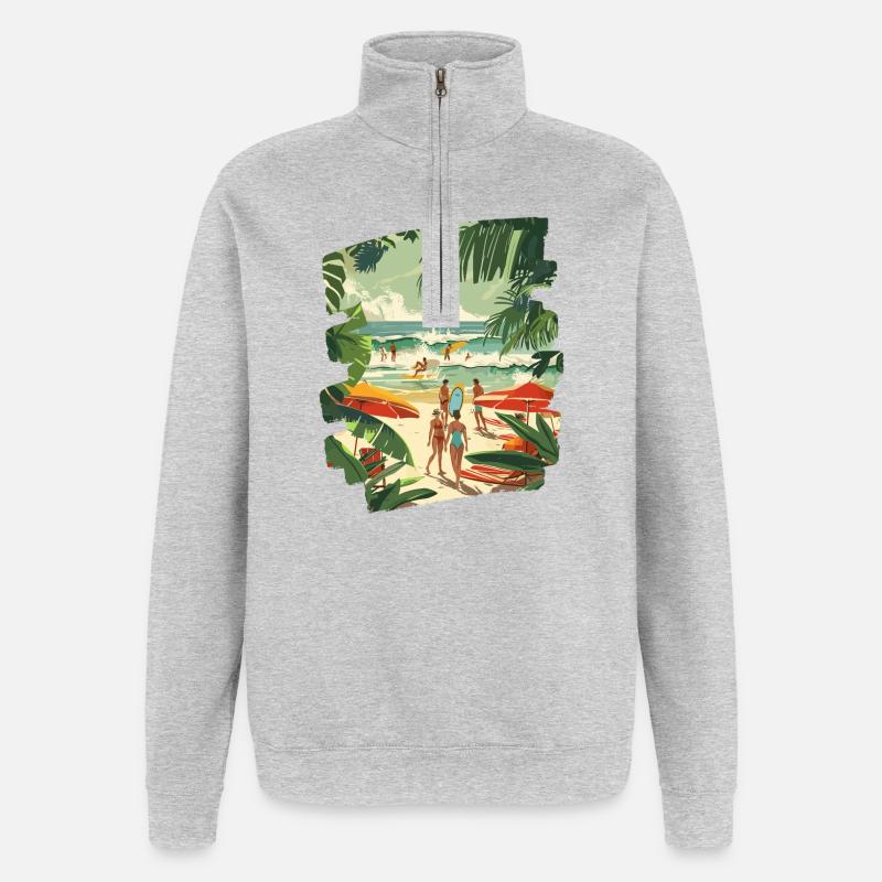 Surfeur - Sweat à zip 1/4 - gris chiné
