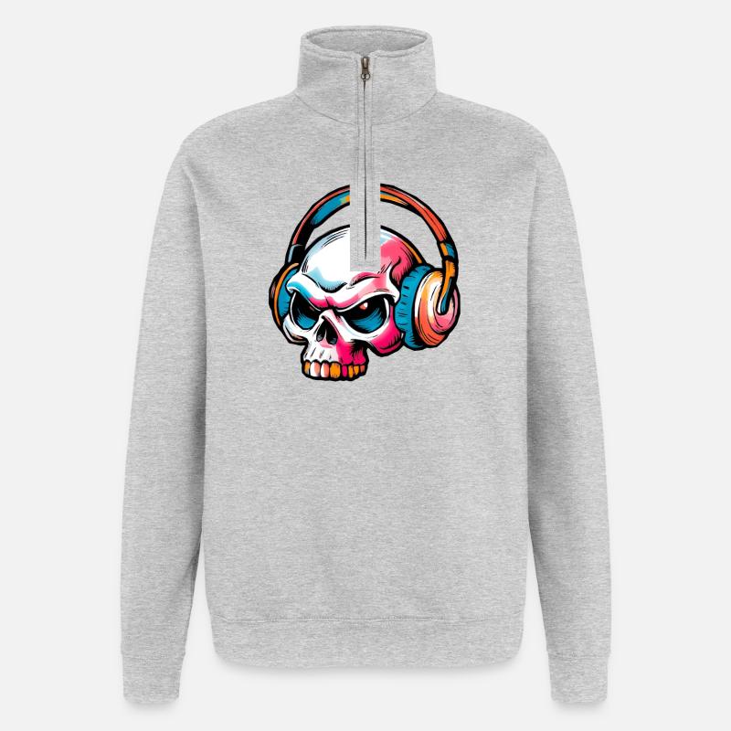 Farbige Schädel Illustration - Quarter-Zip-Sweatshirt - Grau meliert