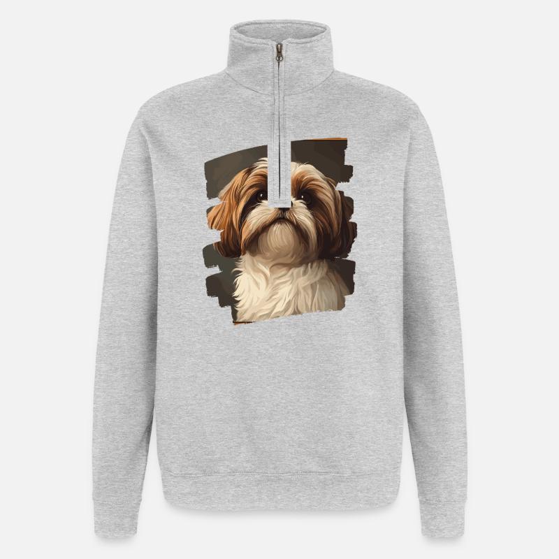 Shih Tzu - Sweat à zip 1/4 - gris chiné