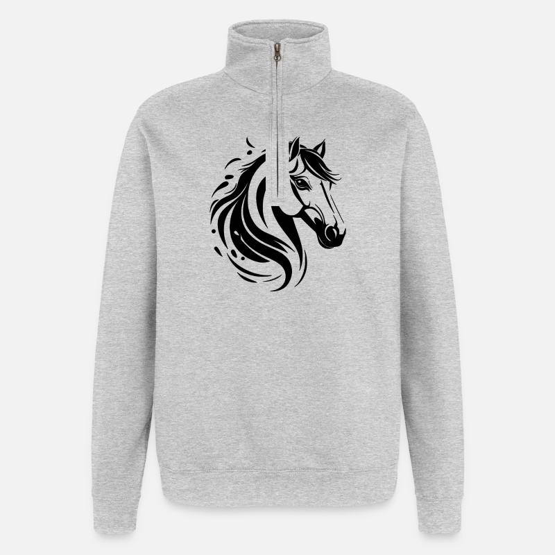 Motif cheval élégant en noir - Sweat à zip 1/4 - gris chiné