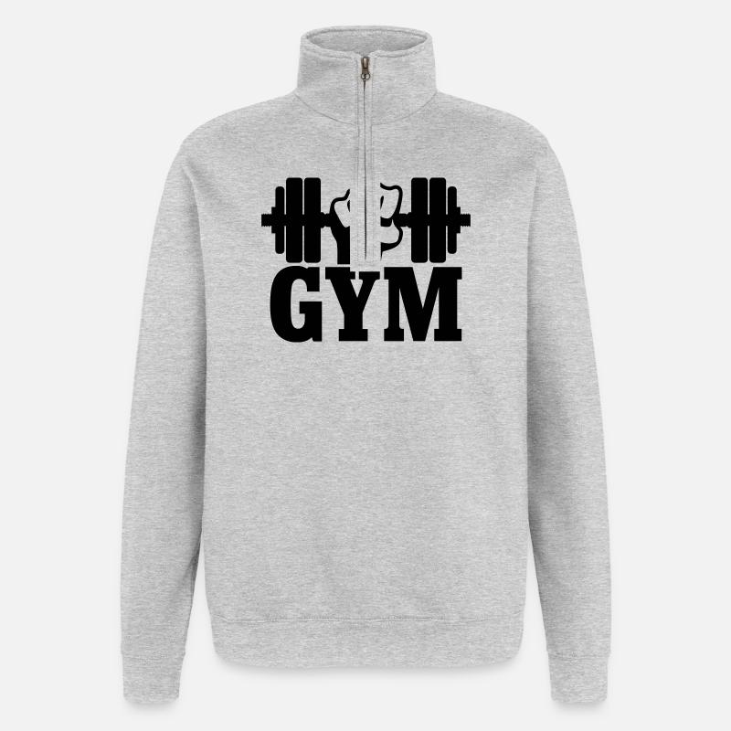 GYM Faust mit Hantel - Quarter-Zip-Sweatshirt - Grau meliert