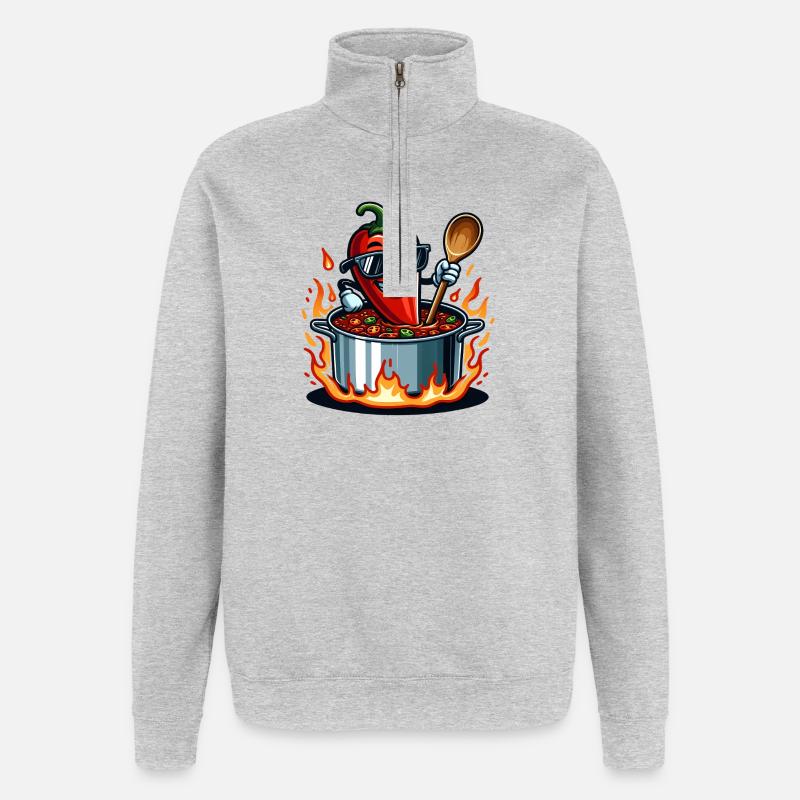 Cuisiner avec le feu - Sweat à zip 1/4 - gris chiné