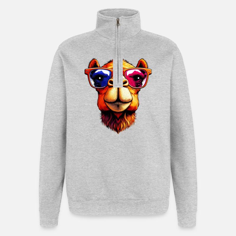 Kamel - Quarter-Zip-Sweatshirt - Grau meliert