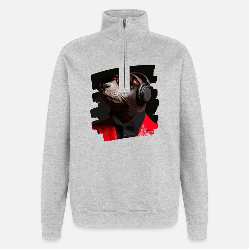 Phoque - Sweat à zip 1/4 - gris chiné