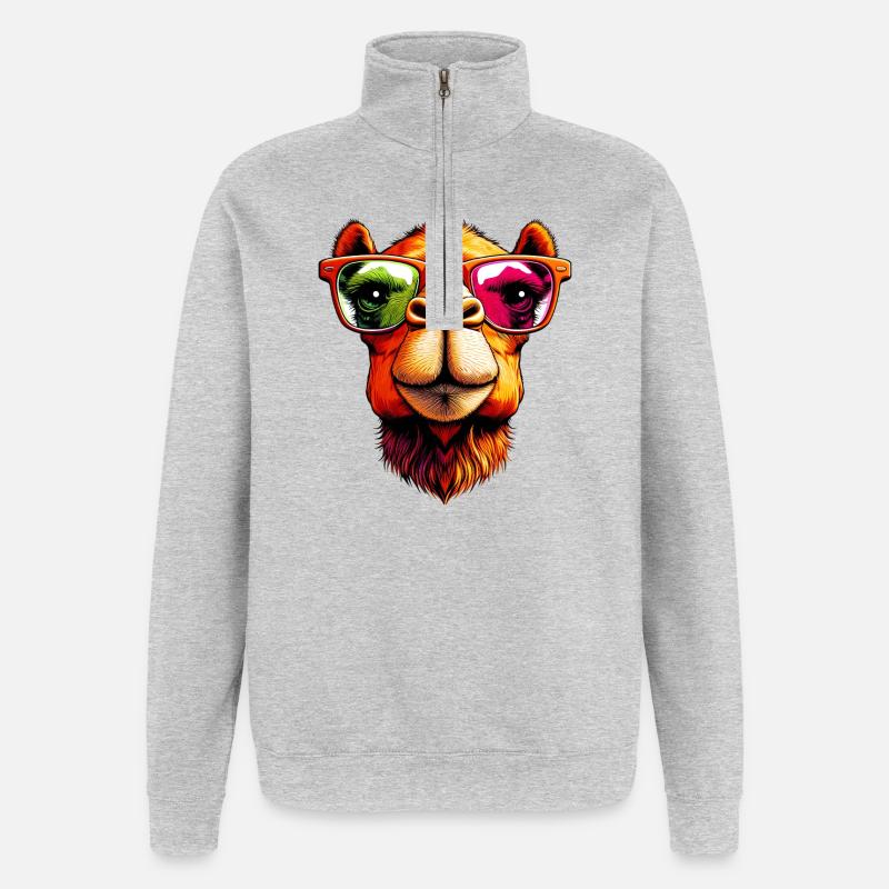 Kamel - Quarter-Zip-Sweatshirt - Grau meliert