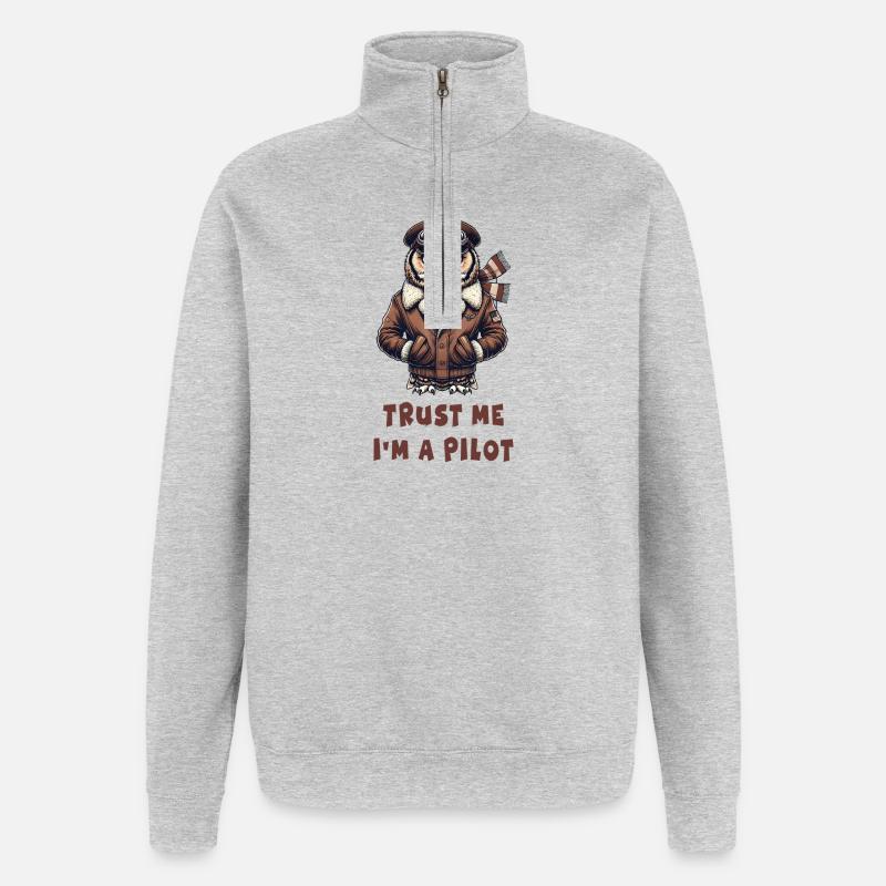 Vertraue mir, ich bin Pilot / Eule - Quarter-Zip-Sweatshirt - Grau meliert