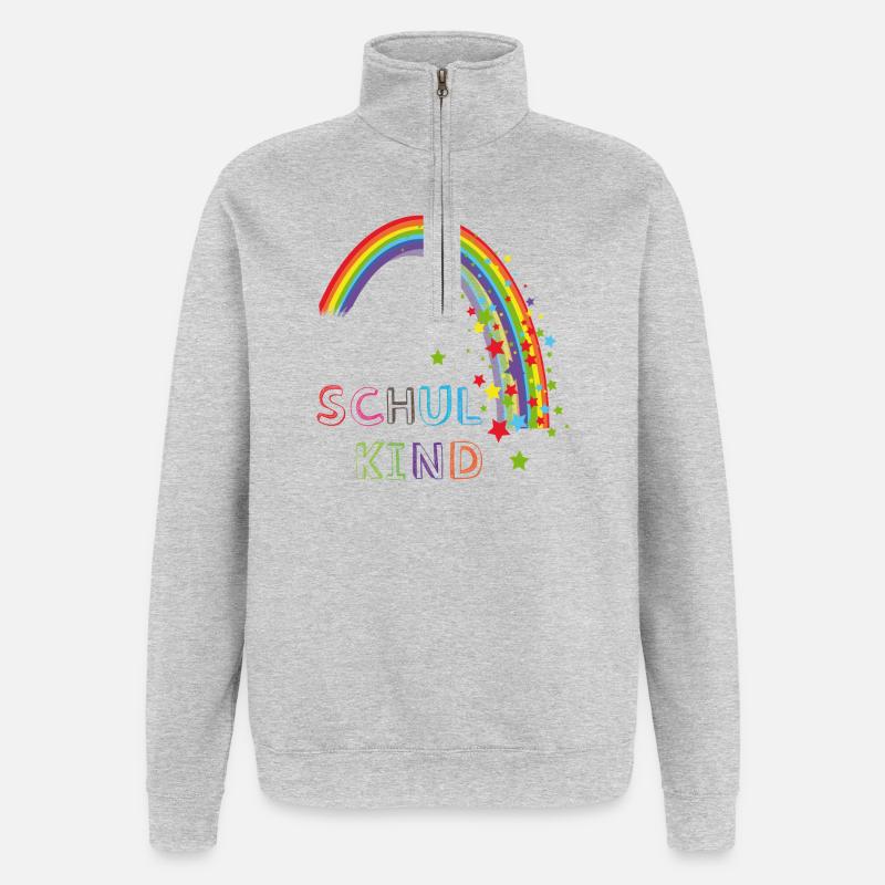 Schulkind Regenbogen - Quarter-Zip-Sweatshirt - Grau meliert