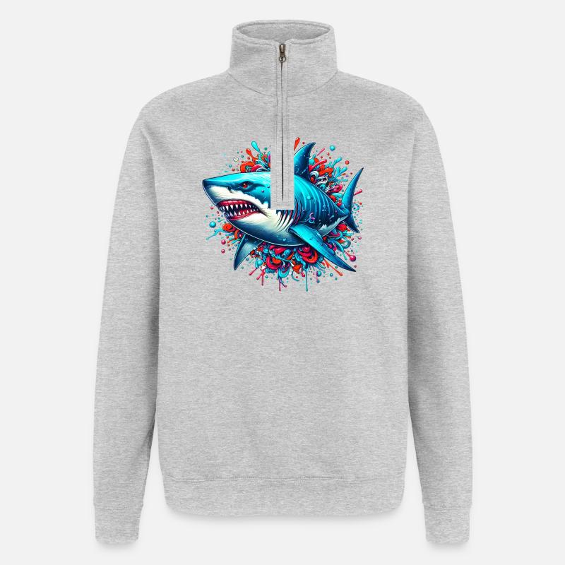 Requin - Sweat à zip 1/4 - gris chiné