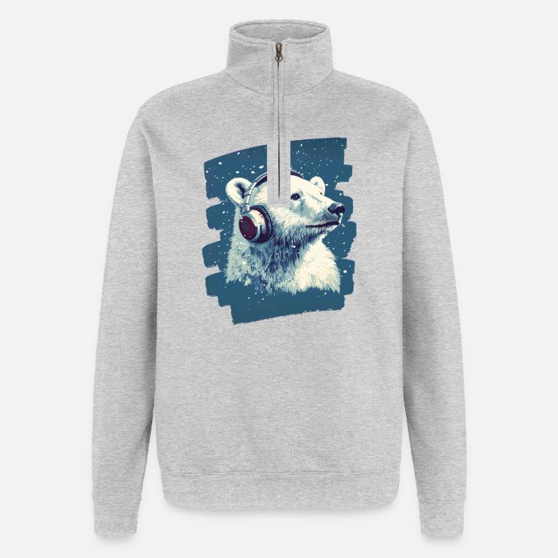 Ours blanc - Sweat à zip 1/4 - gris chiné