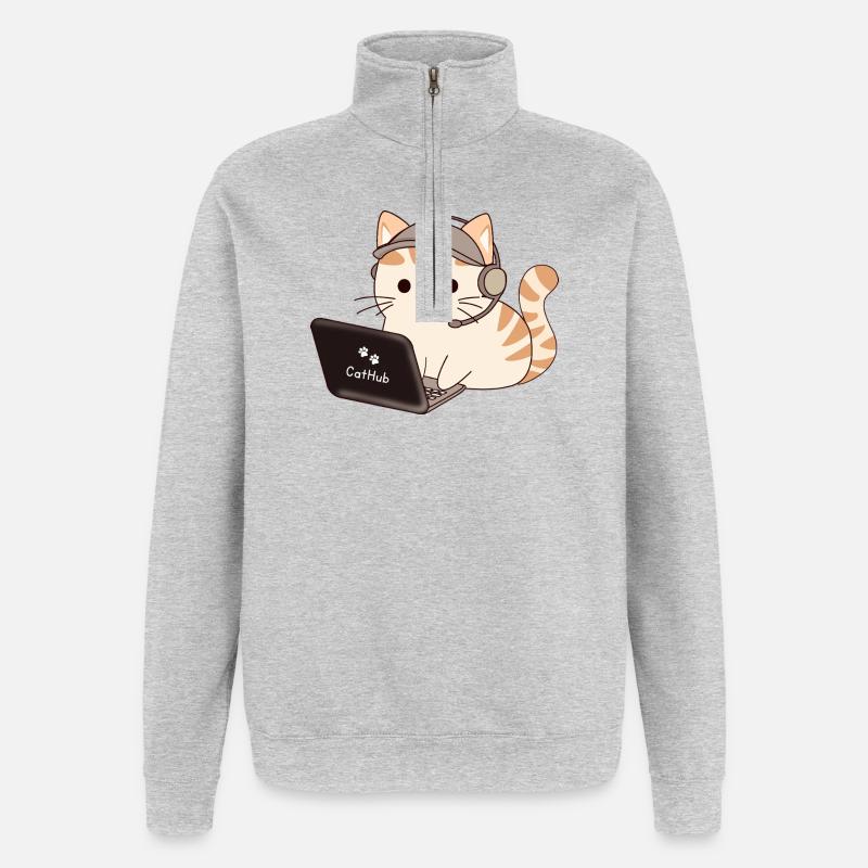 CatHub Katzenstreamer-Charme - Quarter-Zip-Sweatshirt - Grau meliert