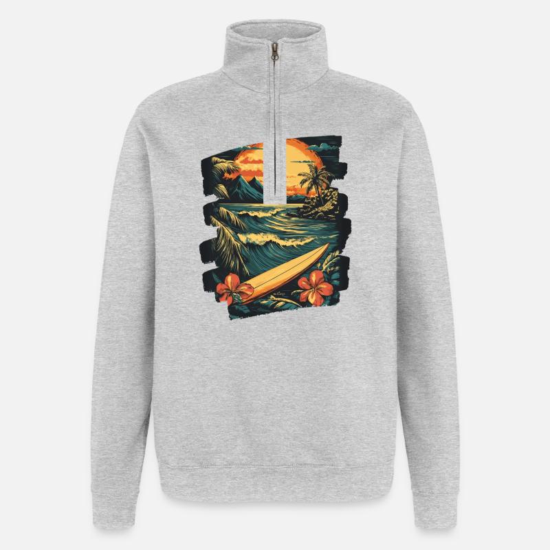 Plage d’Hawaï - Sweat à zip 1/4 - gris chiné