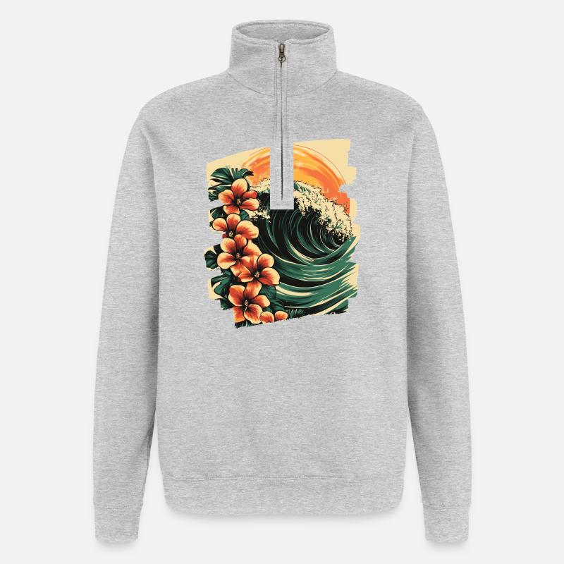 Plage d’Hawaï - Sweat à zip 1/4 - gris chiné