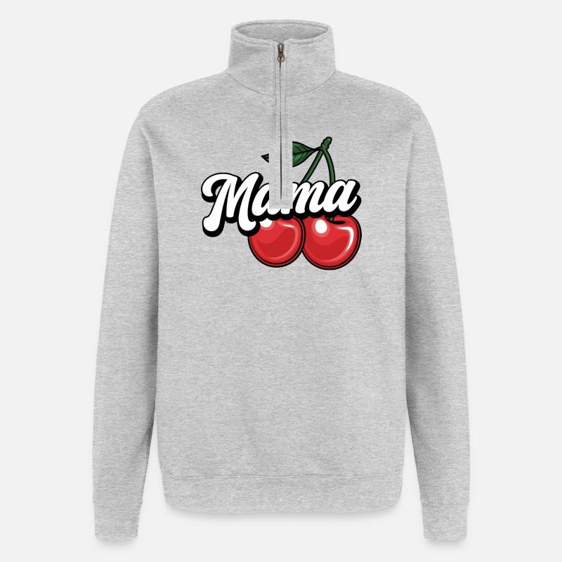 Mama Kirsche – Süßes & Stylisches Mama-Design - Quarter-Zip-Sweatshirt - Grau meliert