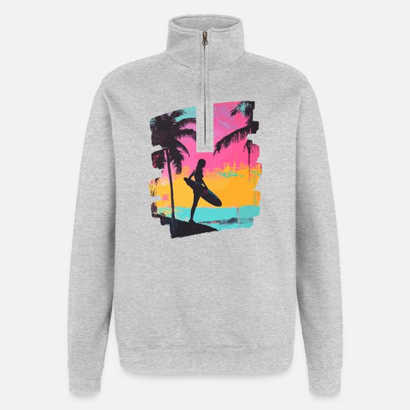 Surfeur Surf Planche de surf Surf - Sweat à zip 1/4 - gris chiné