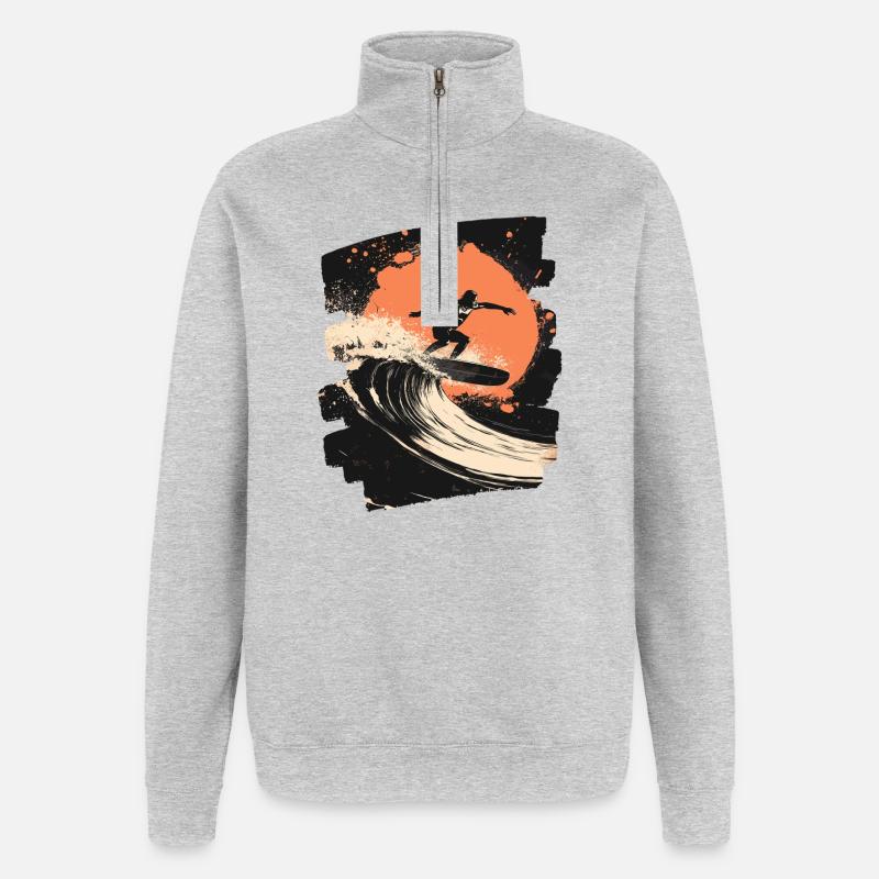 Surfeur Surf Planche de surf Surf - Sweat à zip 1/4 - gris chiné