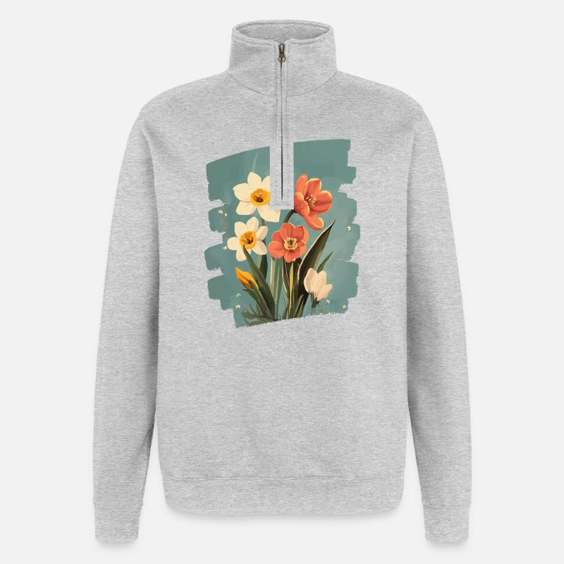 Printemps Printemps Début Fleur Fleurs - Sweat à zip 1/4 - gris chiné
