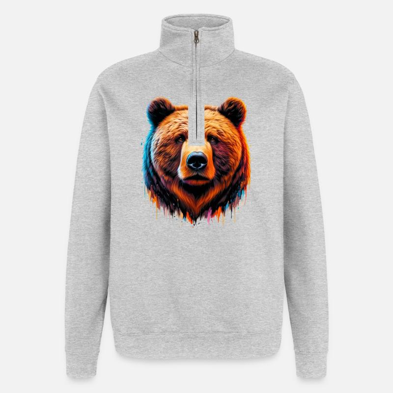 Bär - Quarter-Zip-Sweatshirt - Grau meliert