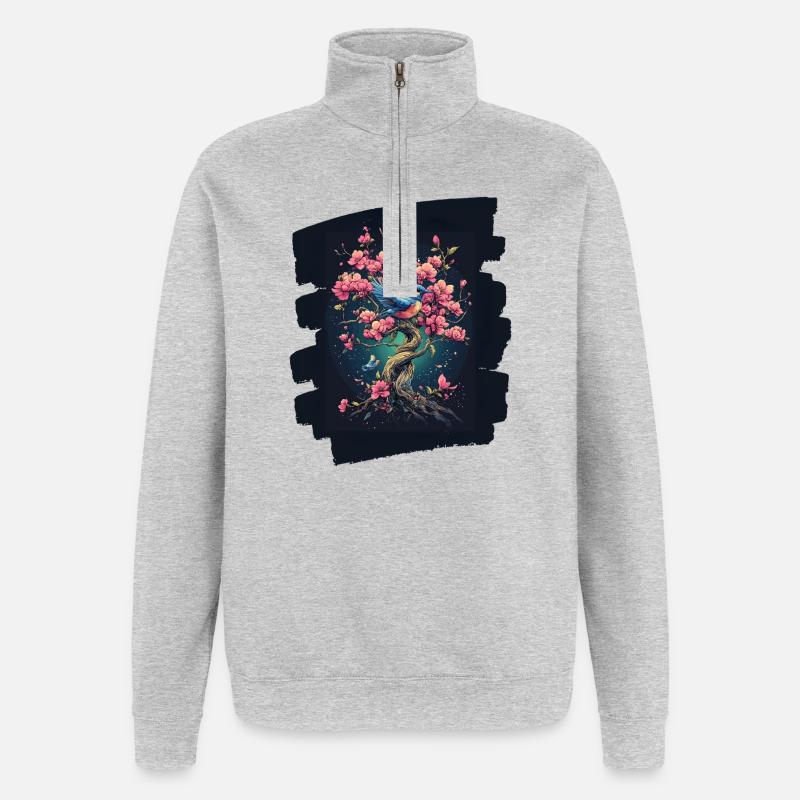 Printemps Printemps Début Fleur Fleurs - Sweat à zip 1/4 - gris chiné