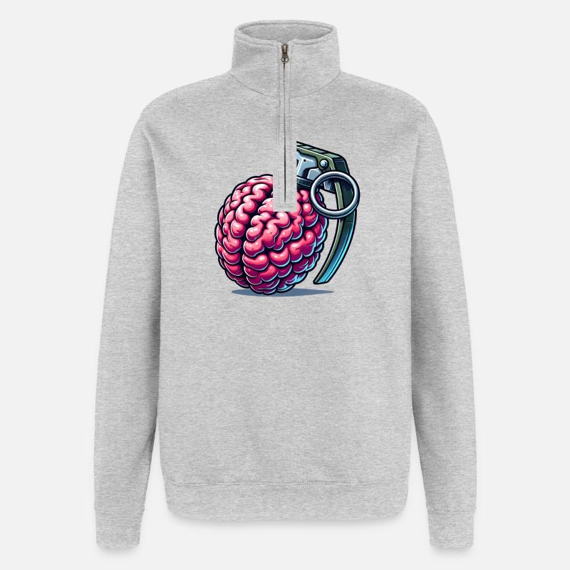 Brain Grenade – Pensées explosives - Sweat à zip 1/4 - gris chiné