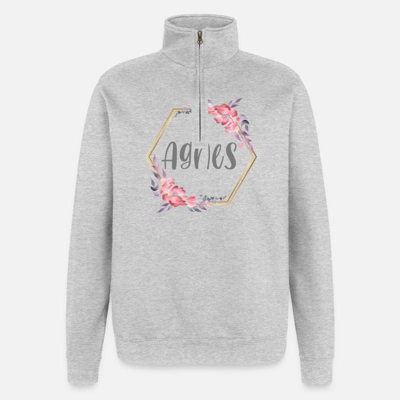 Agnes Mädchen Name personalisiertes Geschenk - Quarter-Zip-Sweatshirt - Grau meliert