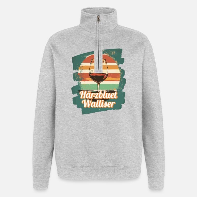 Härzbluetwalliser Walliser Wallis Schweiz - Quarter-Zip-Sweatshirt - Grau meliert