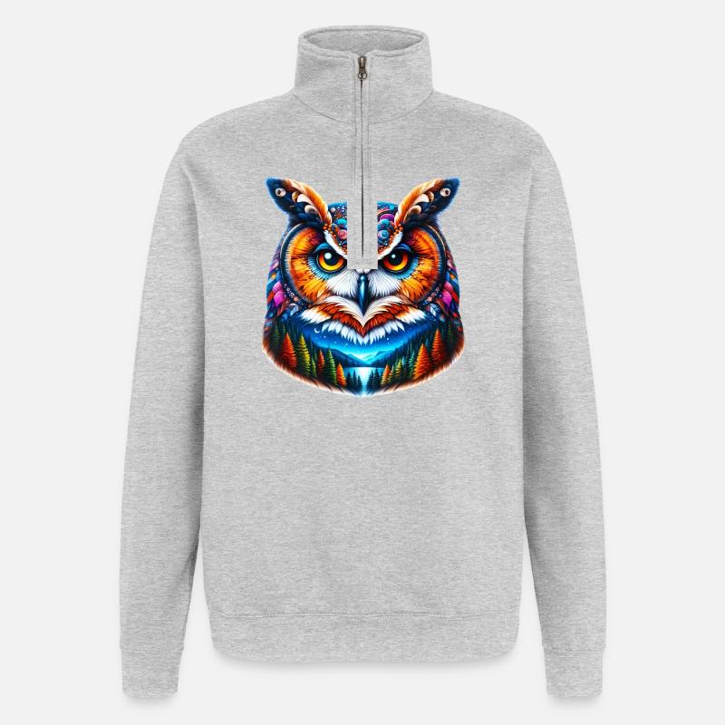 Eule - Quarter-Zip-Sweatshirt - Grau meliert