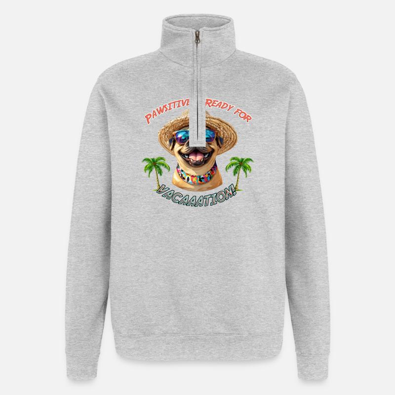 Mops im Sommerlook: Pawsitively Ready - Quarter-Zip-Sweatshirt - Grau meliert