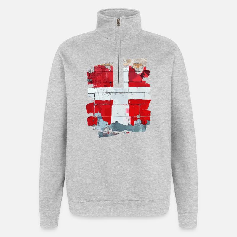 Drapeau du Danemark Dannebrog - Sweat à zip 1/4 - gris chiné