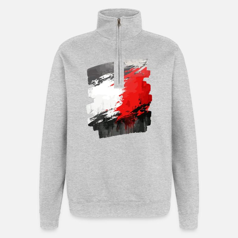 Drapeau polonais Pologne Polska - Sweat à zip 1/4 - gris chiné