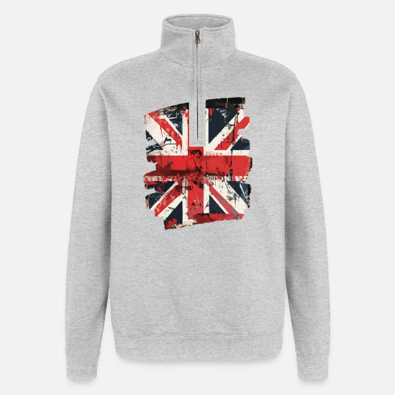 Grossbritannien Flagge England Union Jack - Quarter-Zip-Sweatshirt - Grau meliert