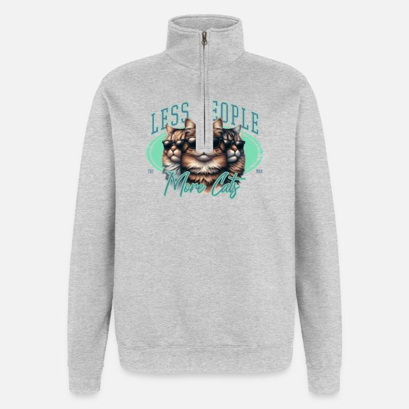 Moins de gens, plus de chats - Sweat à zip 1/4 - gris chiné