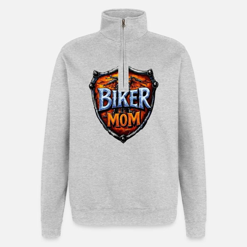 Bikerin Mom Motorcycle Gift - Quarter-Zip-Sweatshirt - Grau meliert