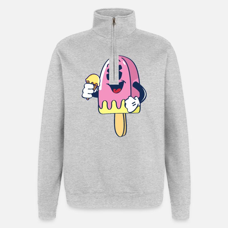 Fröhlicher Kindereis Charakter Eiscreme Eis - Quarter-Zip Sweatshirt - heather grey