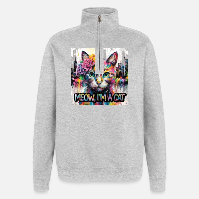 Artful Cat Version 2 - Quarter-Zip Sweatshirt - heather grey