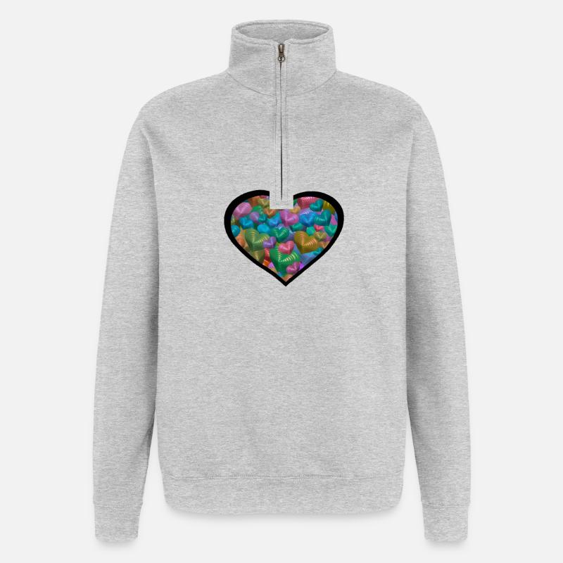 Herz Herzen bunt - Quarter-Zip-Sweatshirt - Grau meliert