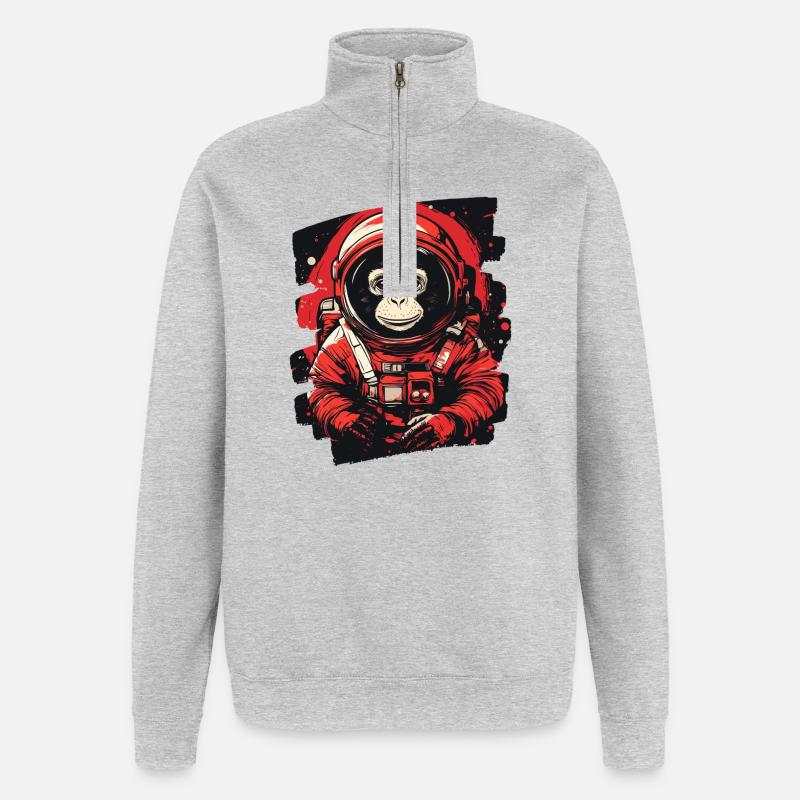 Affe Astronaut - Quarter-Zip-Sweatshirt - Grau meliert