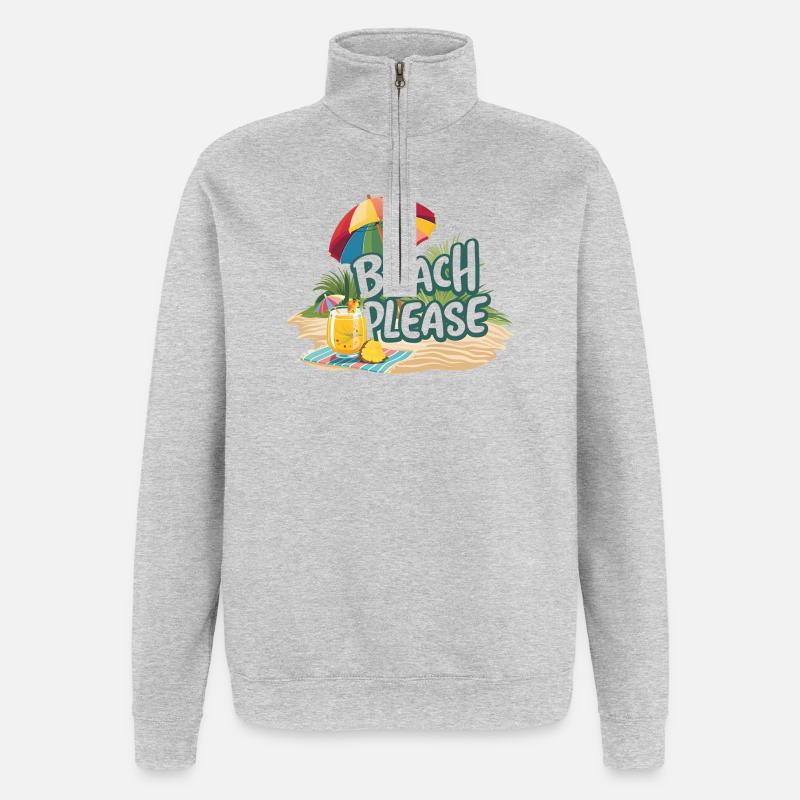 Plage s’il vous plaît - Sweat à zip 1/4 - gris chiné