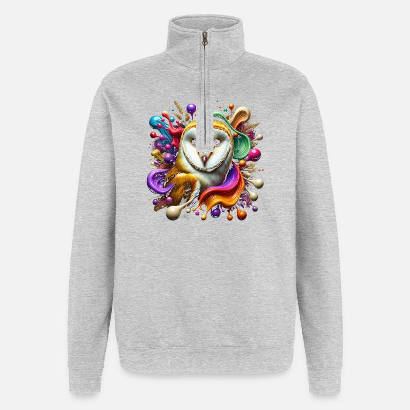 Coole Schleiereule mit bunten Farbklecksen - Quarter-Zip-Sweatshirt - Grau meliert