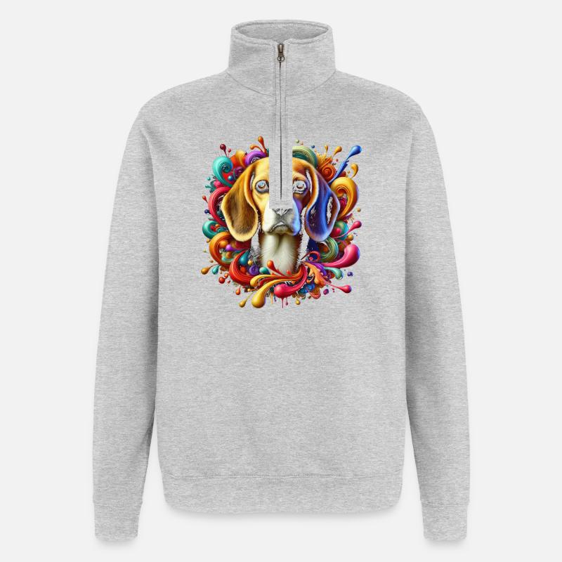 Süßer Beagle mit bunten Farbklecksen - Quarter-Zip-Sweatshirt - Grau meliert