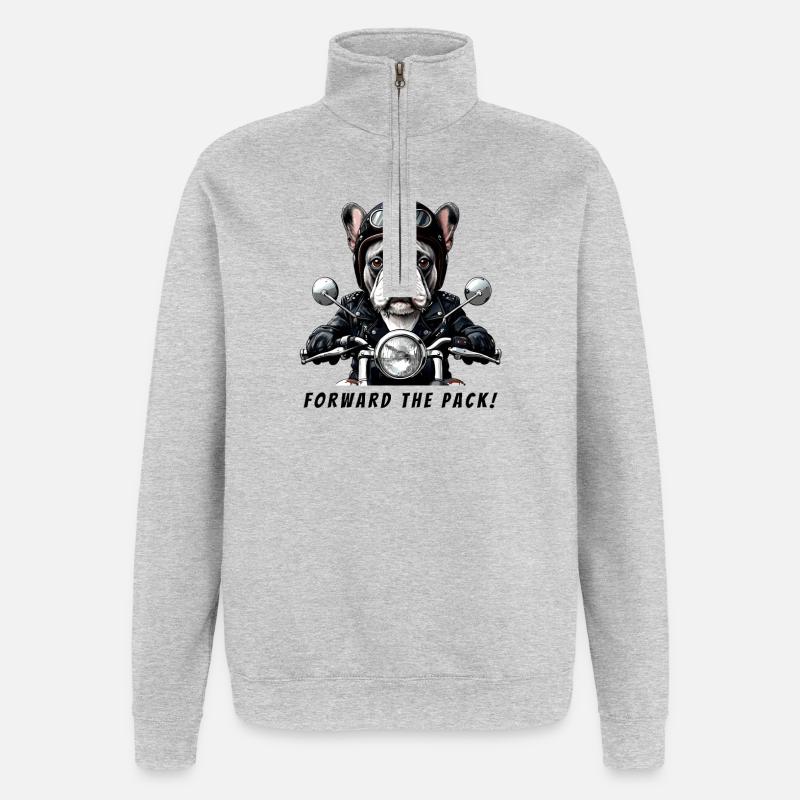 Bouledogue Motard "Forward the Pack" - Sweat à zip 1/4 - gris chiné